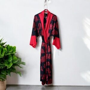 Vintage 90s Victoria Secret’s Collection Long Robe Kimono Sz Med Red Black Belt